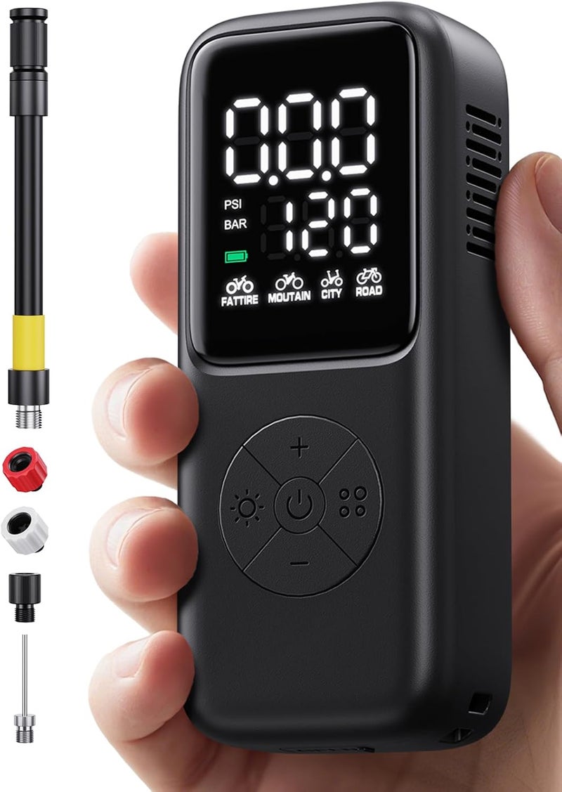 GPUTEK Mini Electric Bike Pump,120 PSI Bike Pump Portable with Guage Auto Stop, Bicycle Pump with Presta and Schrader, Bike Tire Pump Valve for Road Bicycle, Mountain Bike, E-Bike,Sports Ball - Image 1